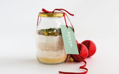 Jar of pistachio and herb focaccia