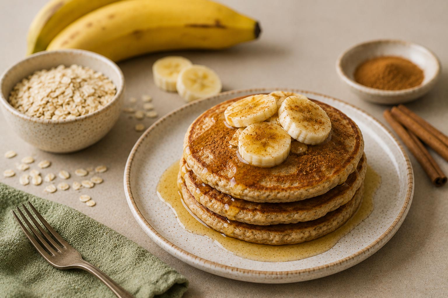 Panquecas de aveia, banana e canela