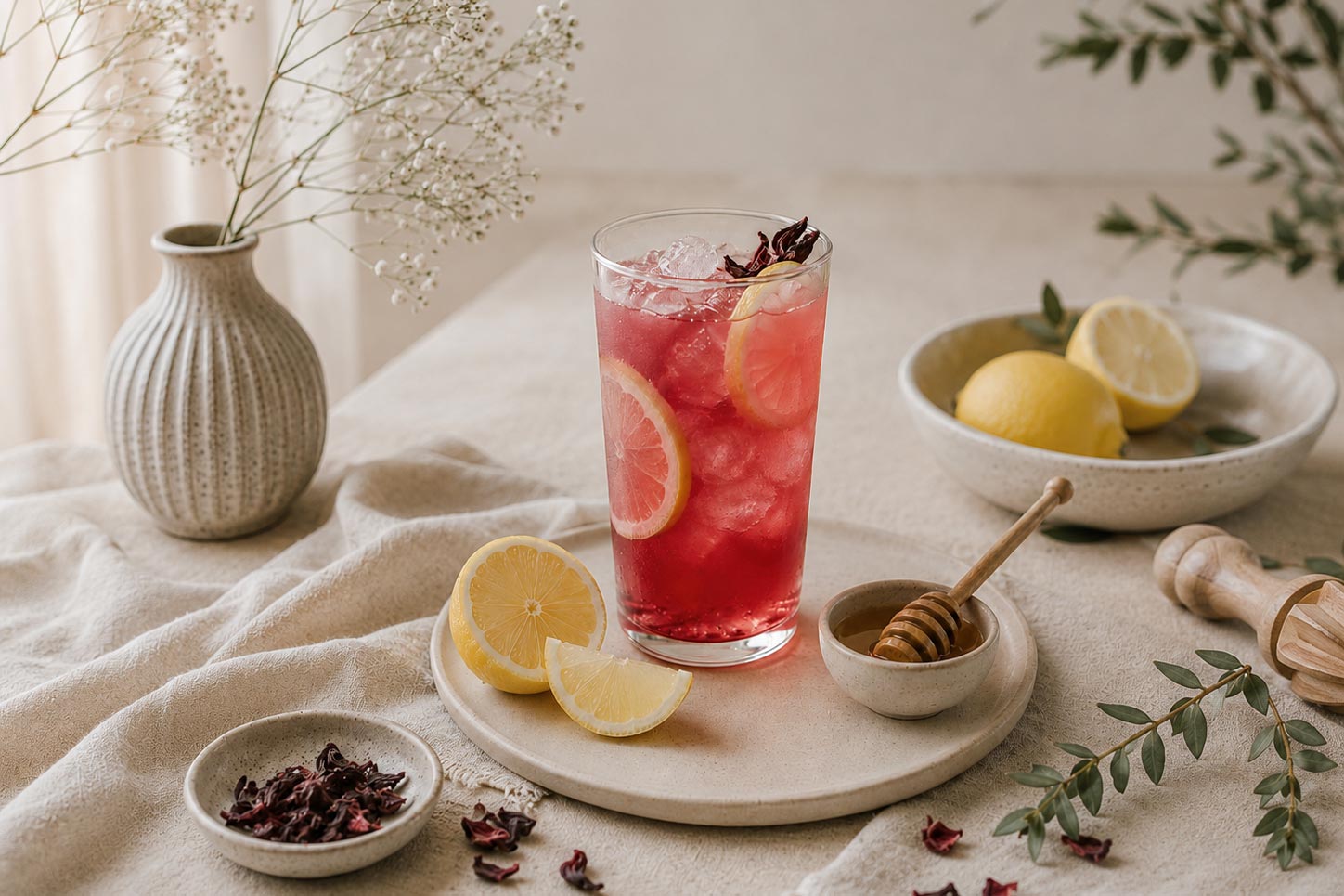Limonada de hibisco e mel