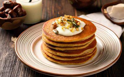 Panquecas de aveia com creme de castanha e erva doce