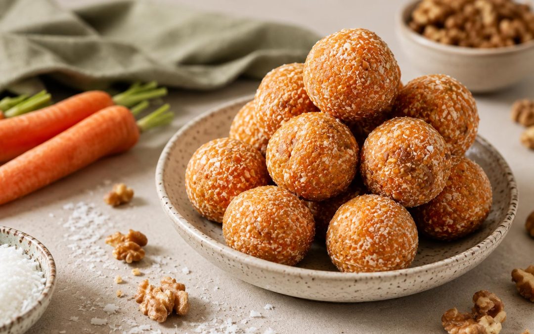 Energy bites de cenoura, noz e coco ralado