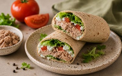 Wrap de atum, tomate, alface e molho de iogurte